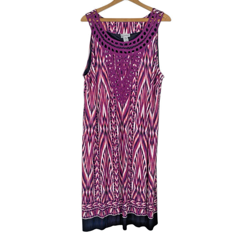 Catherines Maxi Dress Size 2X 22 24 Crochet Stretch Knit Purple Pink Boho Artsy
